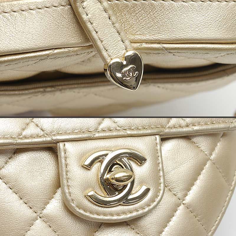 Chanel Matelasse Chain Shoulder Bag Heart Gold Lambskin