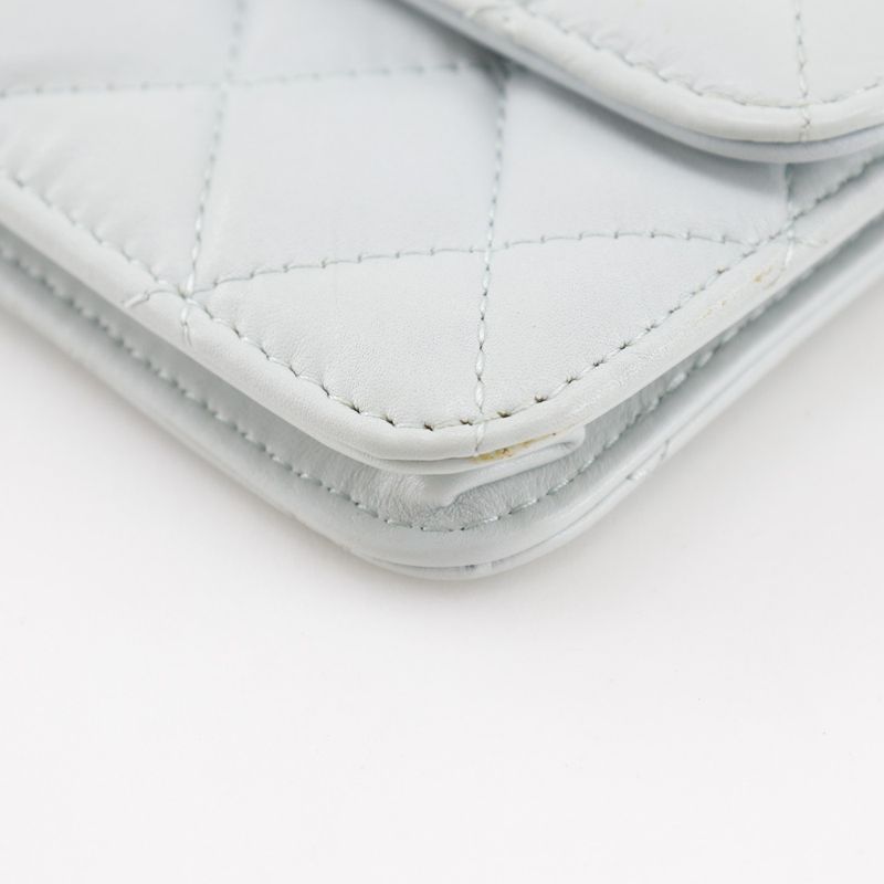 Chanel Pearl Strap Flap Wallet Matelasse Ap1838 Leather X Faux Pearl Light Blue