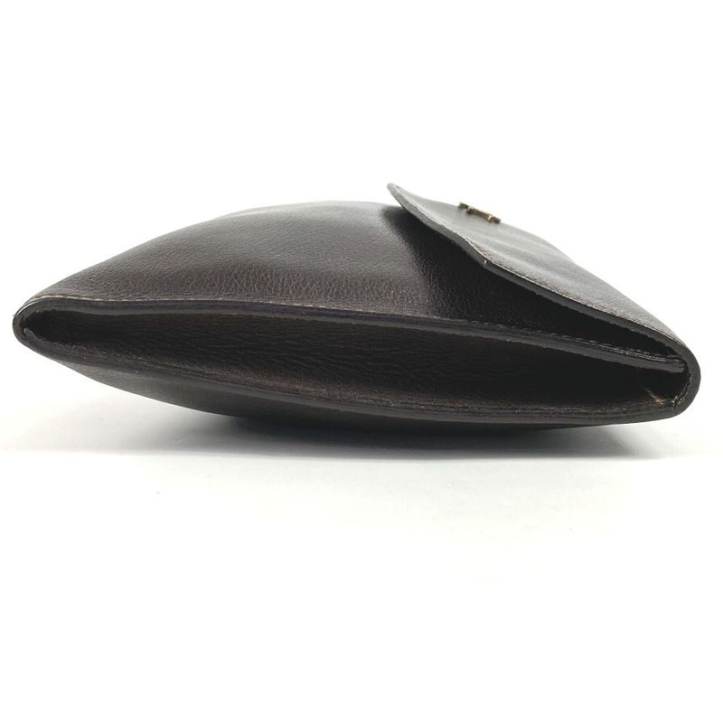 Hermes Clutch Bag Logo Leather Brown