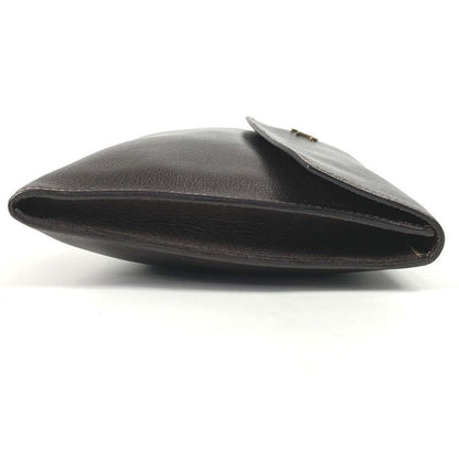 Hermes Clutch Bag Logo Leather Brown