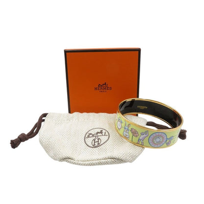 Hermes Emile GM Bracelet Tea For Two Cloisonne Metal Yellow Bangle 0242 Hermes