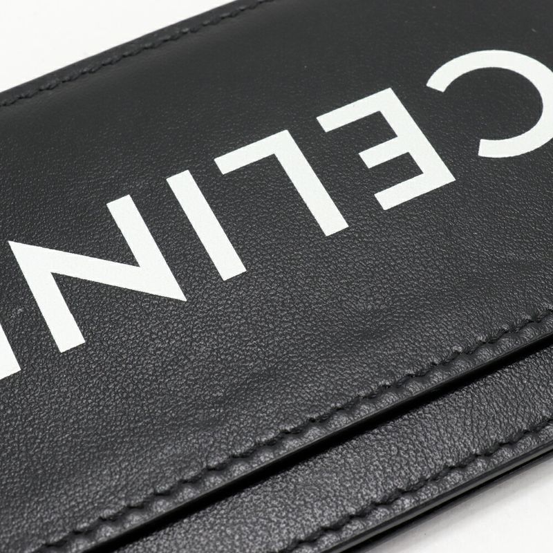 Celine Card Case Passcase Logo Card Case Card Holder Smooth Calfskin Black