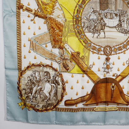 Hermes Carre 90 Napoleon Bee Silk Light Blue Women's Scarf