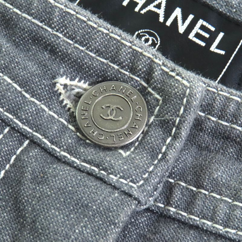 CHANEL Vintage 01P P17693 100% Cotton Coco Mark Rhinestone Coco Button Denim