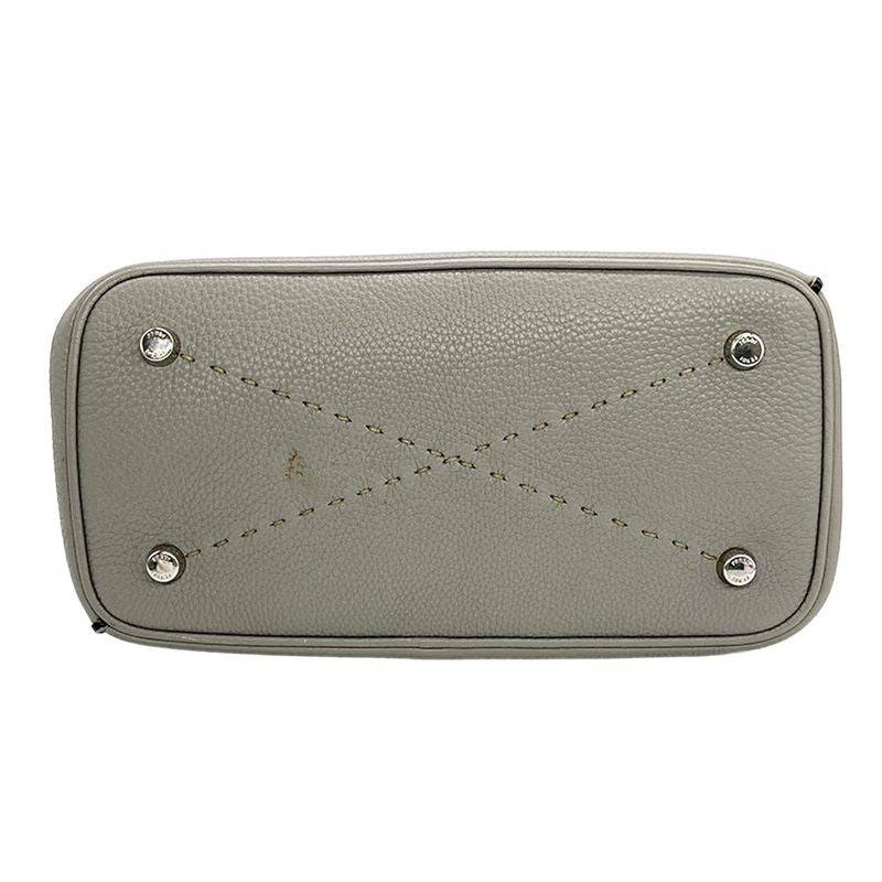 Fendi Selleria Anna Small Shoulder Bag Leather Gray Silver Hardware 2WAY Women