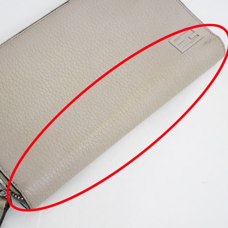 Fendi Round Zip Zipper Long Wallet Light Gray Light Blue 7m0210