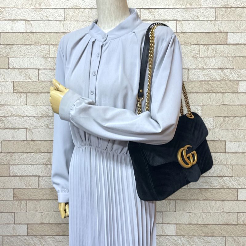 Gucci GG Marmont Shoulder Bag Velour 443496 Black Ladies Gucci  Gucci