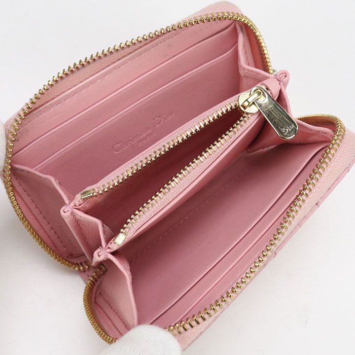 DIOR Zip Coin Case Small Lady Dior S0985 ONMJ Coin Purse Leather Women