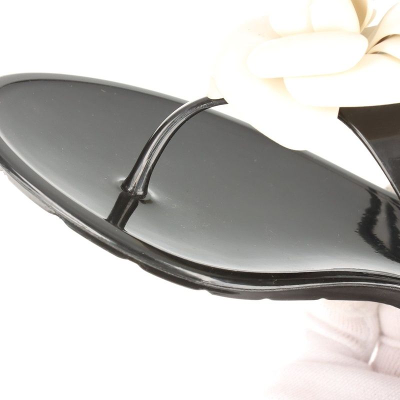 Chanel Coco Mark Camellia Rubber Sandals Women's 35 Black And White Made In