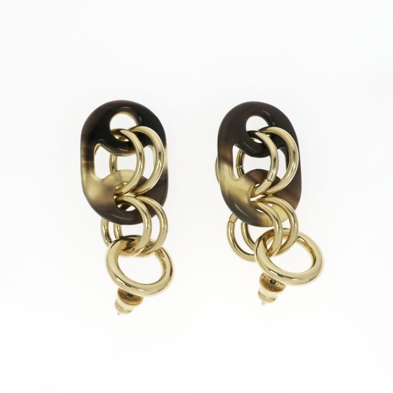 Hermes Yulidice PM Earrings Buffalo Horn Pair Brown Gold Hardware