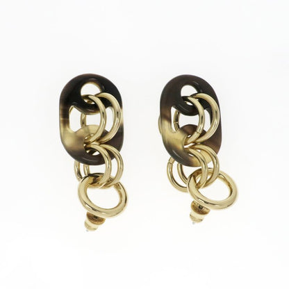 Hermes Yulidice PM Earrings Buffalo Horn Pair Brown Gold Hardware
