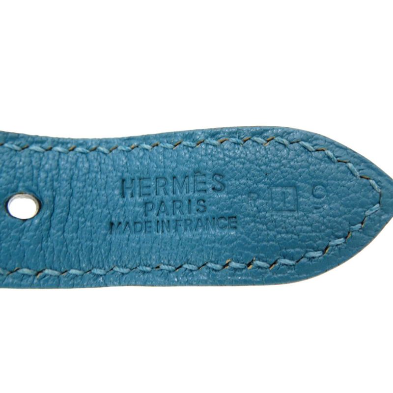 Hermes Trim 24 Chevre Turquoise Silver Hardware □H Engraved Shoulder Bag Blue
