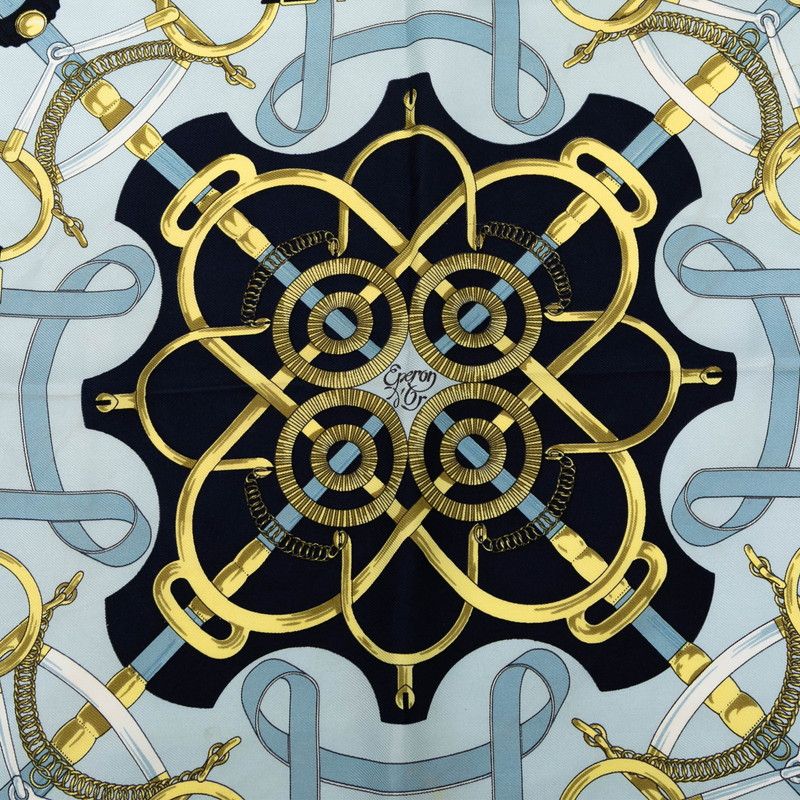 Hermes Carre 42 Eperon D`or Golden Spur Blue Multicolor Silk Ladies Hermes