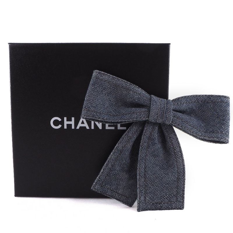 Chanel Ribbon Cotton Denim Blue Ladies 24g Brooch