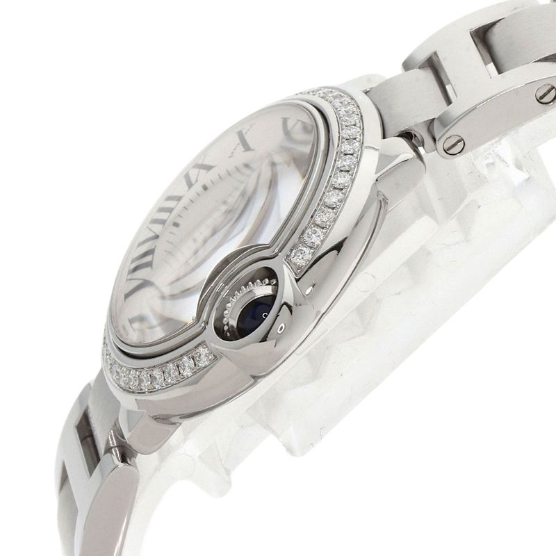 Cartier W4bb0015 Ballon Blue Bezel Diamond Wristwatch SS Ladies