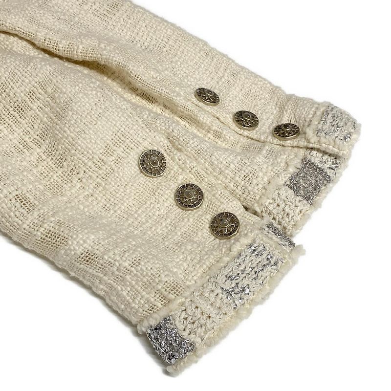 Chanel Dress Size 38 M Women - P43891 Ivory White And Silver Long Sleeves Knee