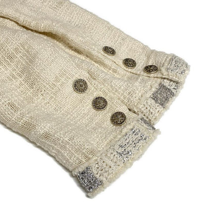 Chanel Dress Size 38 M Women - P43891 Ivory White And Silver Long Sleeves Knee