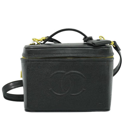 Authentic Chanel Coco Mark 2WAY Vanity Bag Shoulder Bag Handbag Caviar Skin