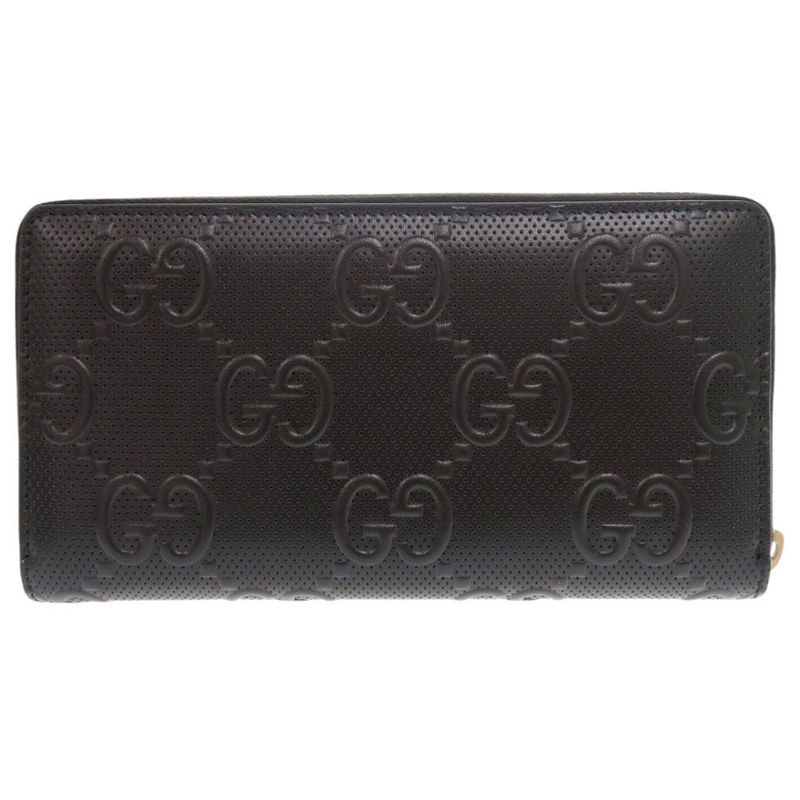 Gucci GG Embossed 625558 Black Round Zipper Long Wallet Black 1335 Gucci