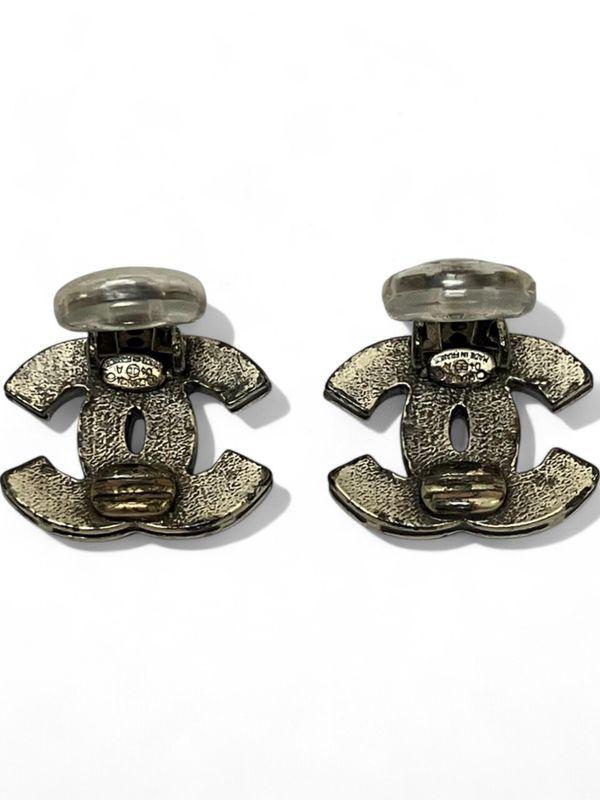 Chanel 04A Coco Mark Earring Ladies Black X Silver