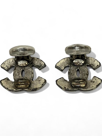 Chanel 04A Coco Mark Earring Ladies Black X Silver
