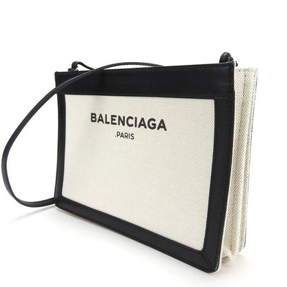 Balenciaga Shoulder Bag Navy Pochette 390641 Canvas Leather Ivory Black Casual
