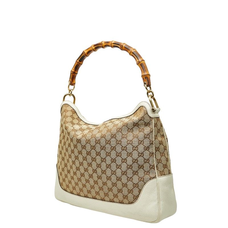 Gucci GG Canvas Bamboo Handbag Shoulder Bag 2WAY 282315 Beige Ivory Canvas