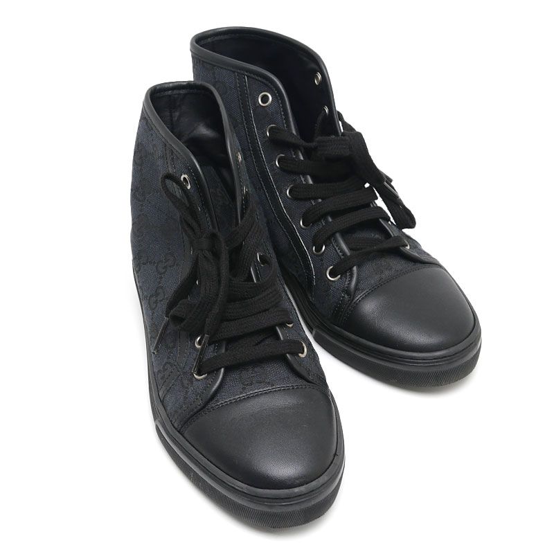 Gucci High Cut Sneakers 426186 Size 37 GG Canvas Black
