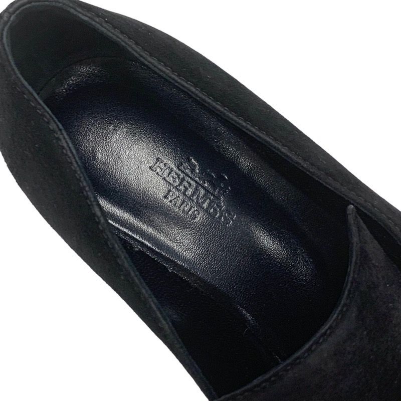 Hermes Loafers Leather Shoes Suede Black Silver Round Studs Flat Shoes