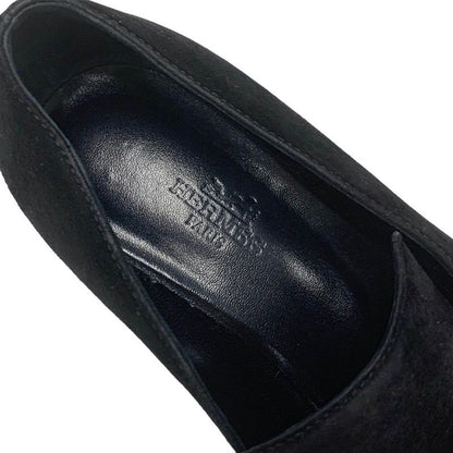 Hermes Loafers Leather Shoes Suede Black Silver Round Studs Flat Shoes