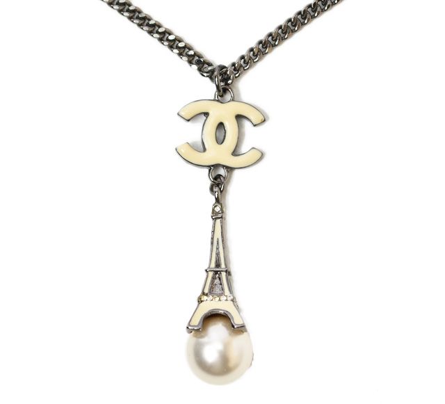 Chanel Necklace Pendant Eiffel Tower Pearl Motif
