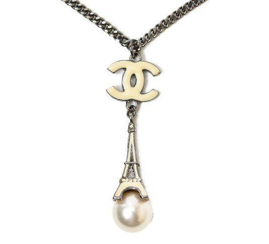 Chanel Necklace Pendant Eiffel Tower Pearl Motif
