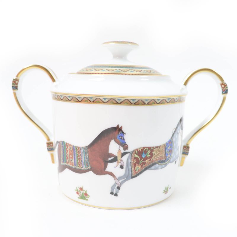 Hermes Chevaldrian Pottery Horse Horse Motif Sugar Pot White Gold With Box Made