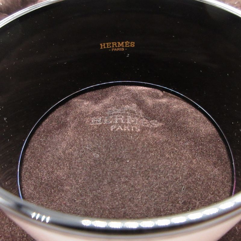 Hermes Emaile Bangle TGM Q Engraved (2013) Metal Pink Black Bracelet 0014 Hermes