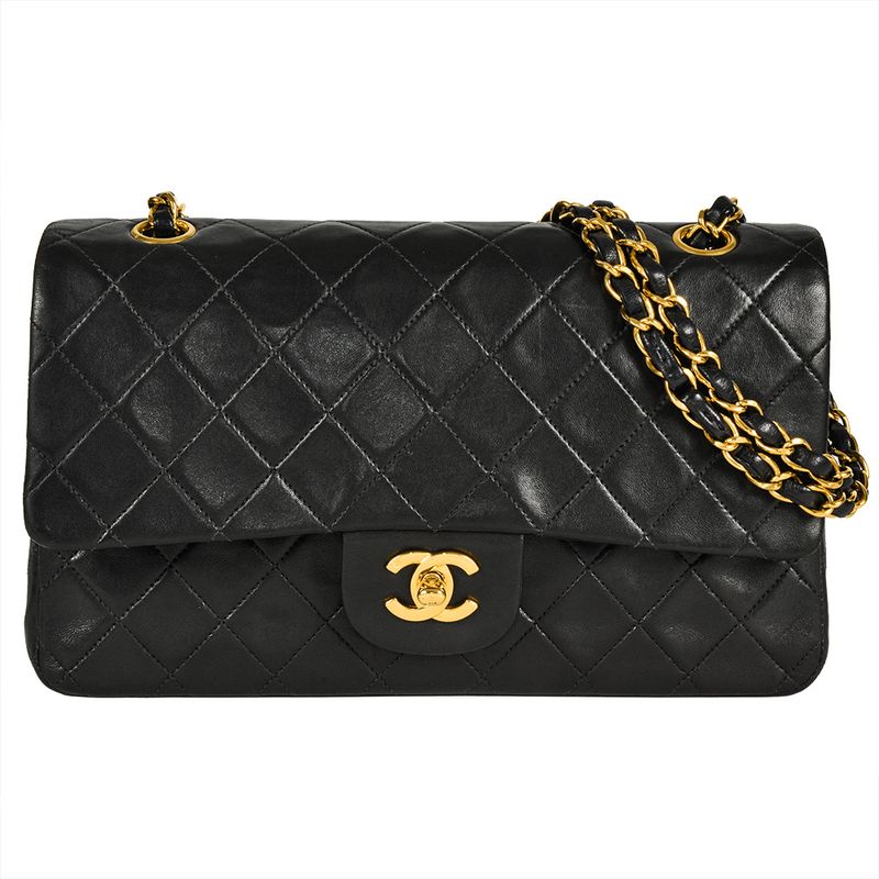 Chanel Matelasse 25 Chain Shoulder Bag Lambskin A01112 Black Gold Hardware Coco
