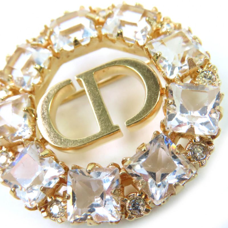Christian DIOR Petit CD Logo Brooch With Rhinestones Gold Ladies Accessories