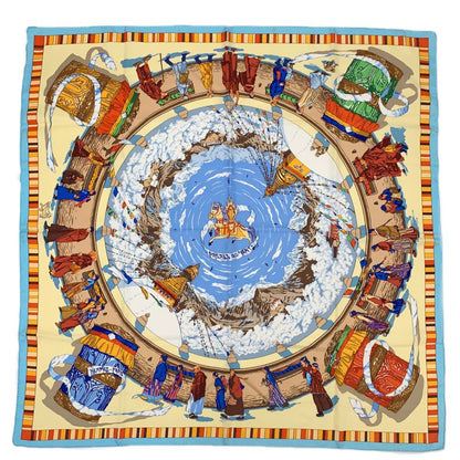 Hermes Carre 90 Prieres AU VENT Prayer In The Wind Blue X Multicolor Scarf Silk