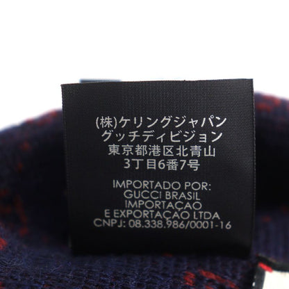 Gucci 534812 4g295 Alpaca 85% GG Beanie Knit Cap Navy Red M 58 Made In Italy