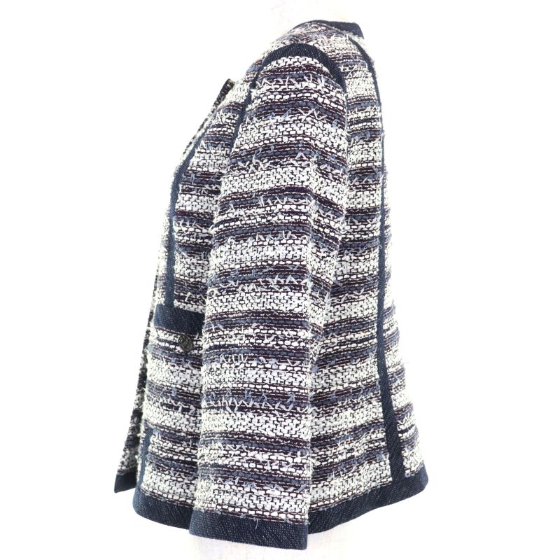 CHANEL P45580v33648 Cotton Lined 100% Silk Tweed Collarless Jacket With Coco