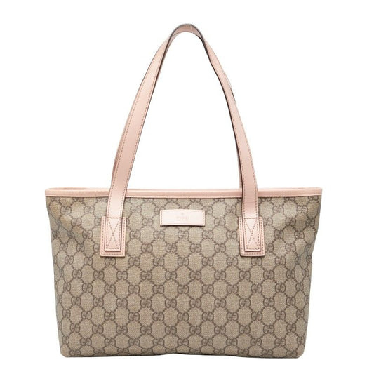 Gucci GG Supreme Handbag Tote Bag 211138 Beige Pink PVC Leather Ladies Gucci