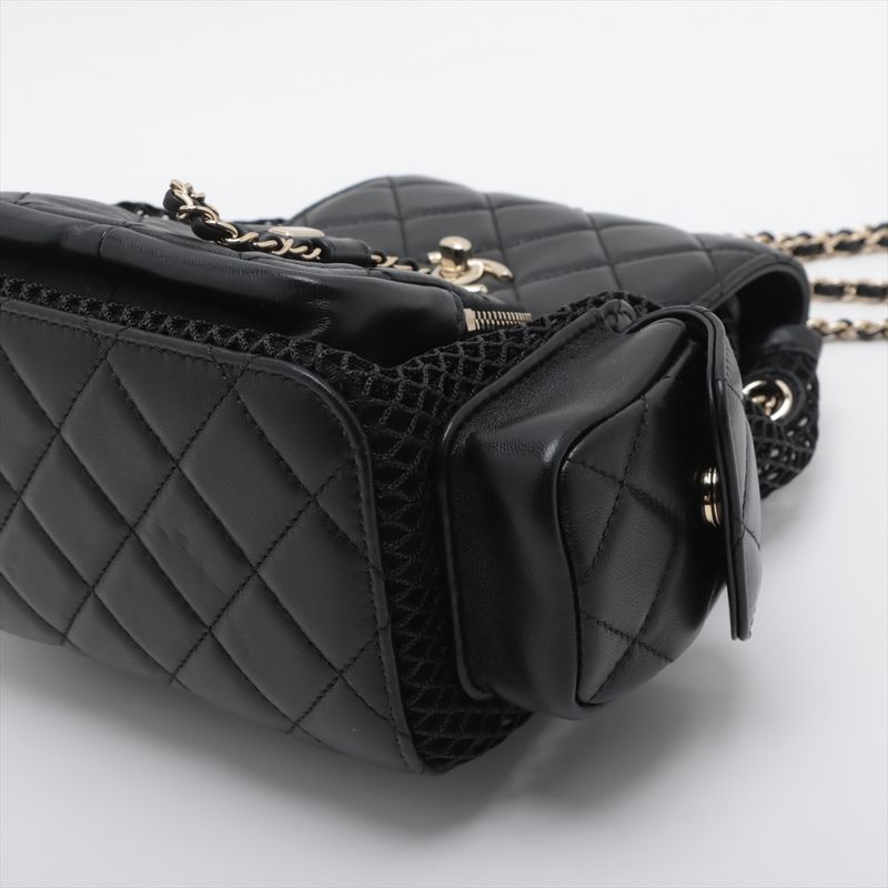 Chanel Quilted Lambskin Chain Backpack Mesh Black Gold Random Plate