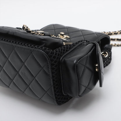 Chanel Quilted Lambskin Chain Backpack Mesh Black Gold Random Plate