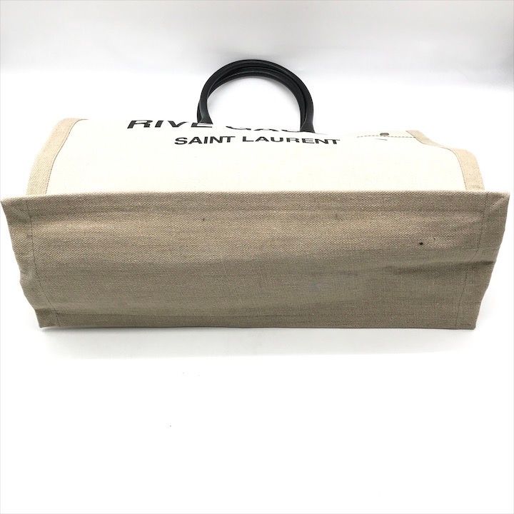 Saint Laurent Rive Gauche Canvas Leather Tote Beige Large Capacity Travel