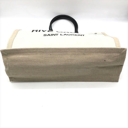 Saint Laurent Rive Gauche Canvas Leather Tote Beige Large Capacity Travel