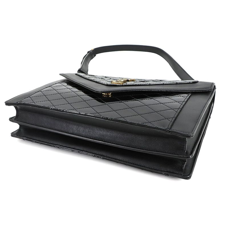 Saint Laurent Gaby Shoulder Bag Enamel Leather Black 695503 Gold Hardware Gaby