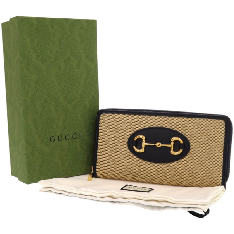 Gucci 1955 Horsebit 621889 0416 Canvas Leather Beige Long Wallet 0392 Gucci
