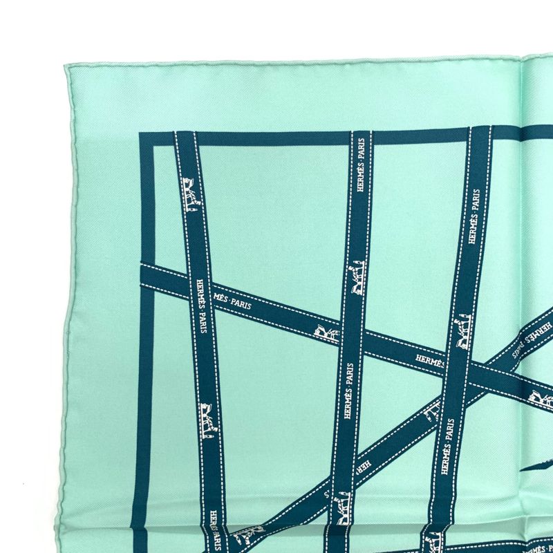 Hermes Scarf Carre 45 Borduc Green Blue 100% Silk