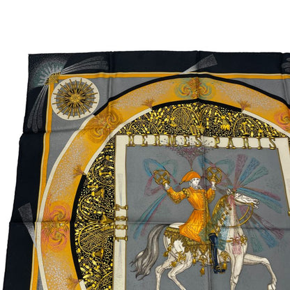 Hermes Carree 90 FEUX D'artifice Artisanal Fire Silk Scarf Black