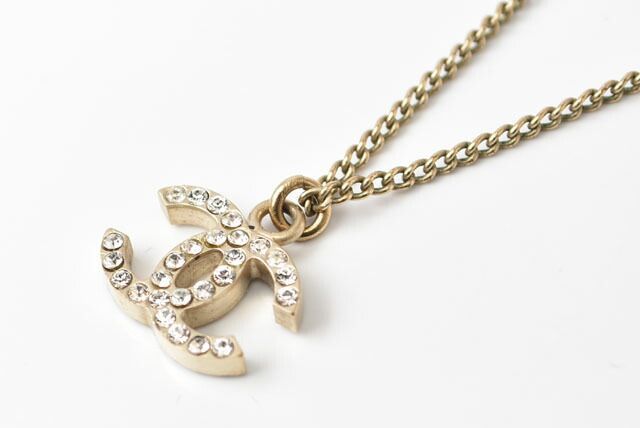 Chanel Necklace Pendant Chanel Coco Mark CC Rhinestone Gold