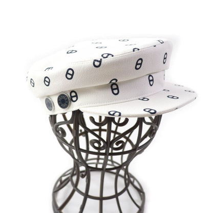 Hermes Vauban Toile Ashe Serie Hardware Chaine D'ancre Casket White Navy 56